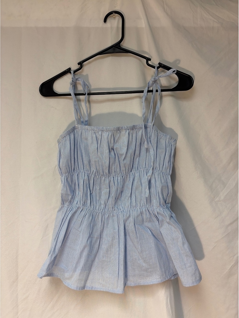 Medusa Medium Blue and White Striped Sleeveless Top with Tie Straps